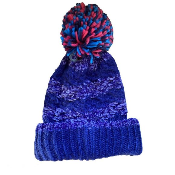 Women’s Chenille Striped Multi Pom Beanie Cobalt - Picture 4 of 5